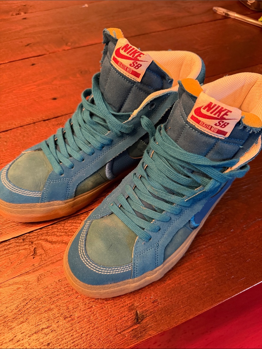 Nike Blue High-Top Skate Sneakers with Teal Accents